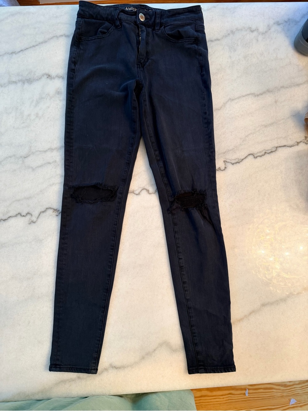 American Eagle Outfitters Black Skinny Jeans with Knee Rips